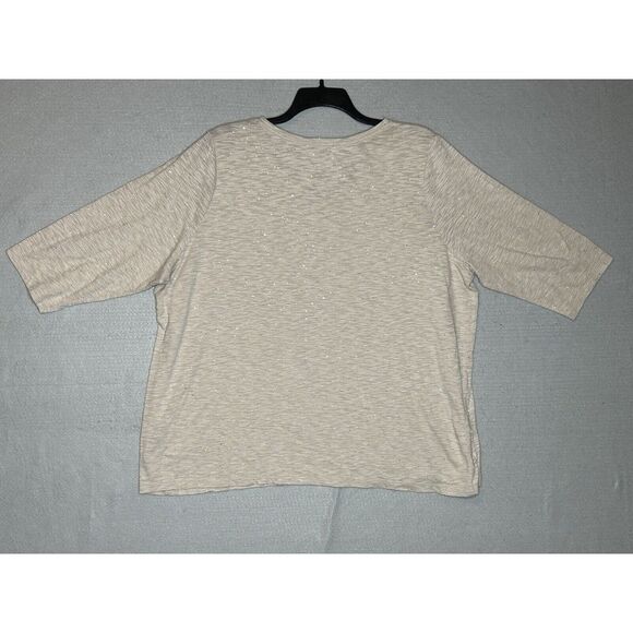 Catherines 22/24W Beige With Sparkle 3/4 Sleeve V-Neck Lightweight Tunic - Picture 3 of 7